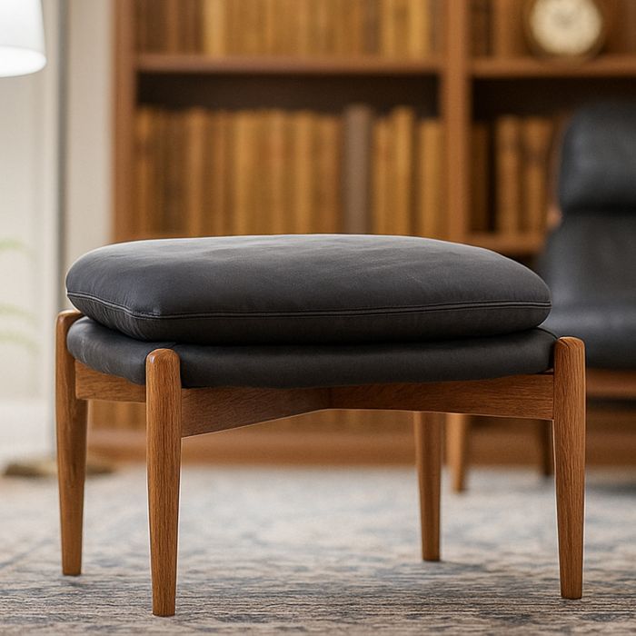 RAVENSCROFT Leather Footstool - Grey