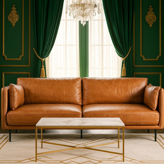 ROSEVALE Leather 3 Seater Sofa - Brown