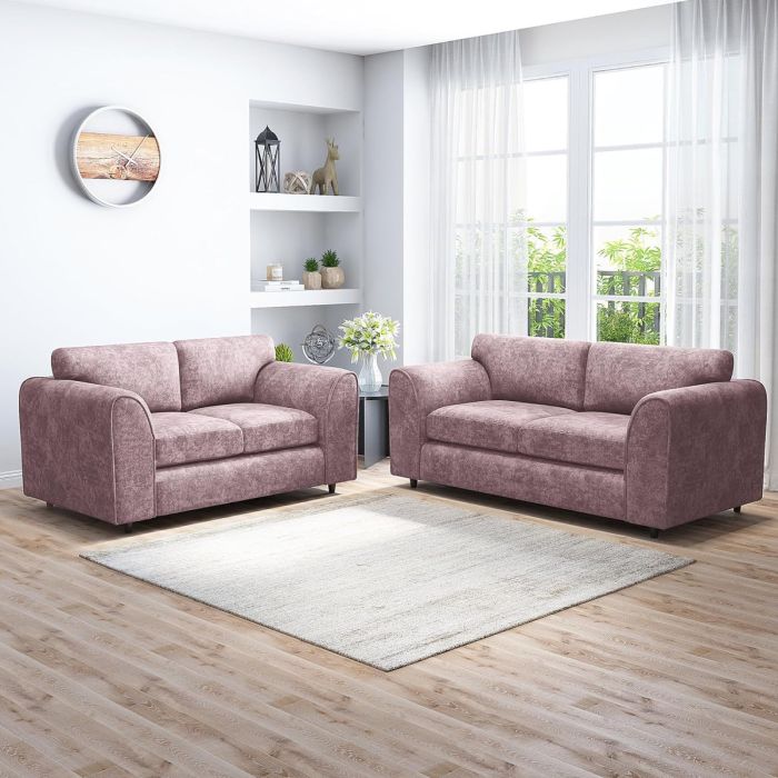 LORVANI Fabric 3 and 2 Seater Fullback Sofa Set - Pink