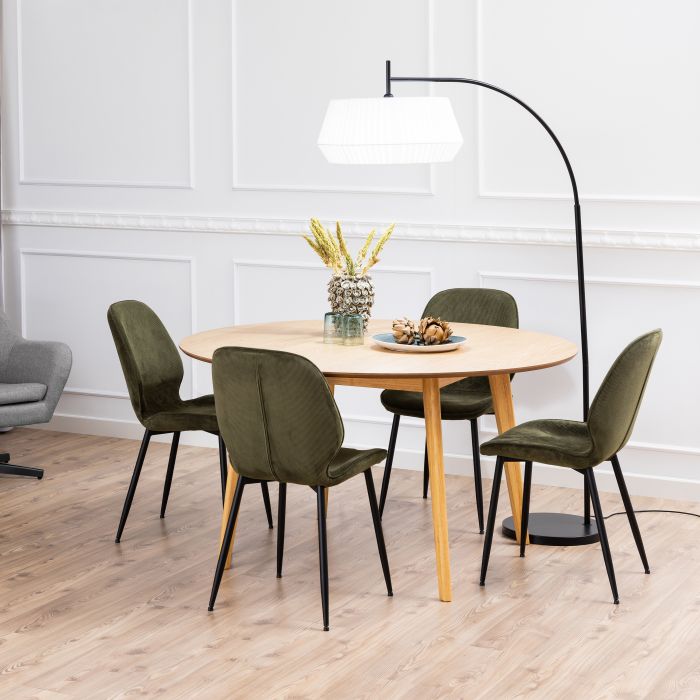 NAGARA Round Dining Table in Oak Included 4 Dining Chair in Olive Green