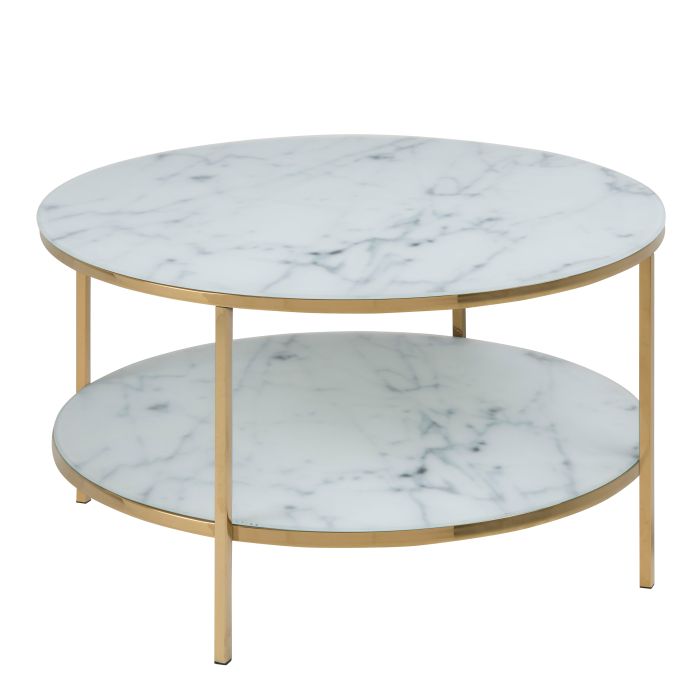 Alisma Round Coffee Table with Marble Effect Top & Gold Legs