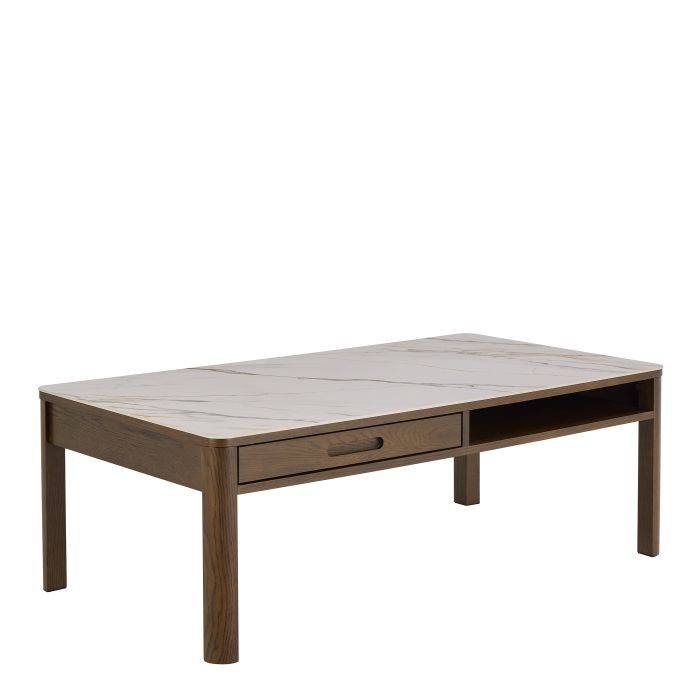SOUTHA Rectangular Coffee Table 1 Drawer 1 Shelf in Cream Ceramic