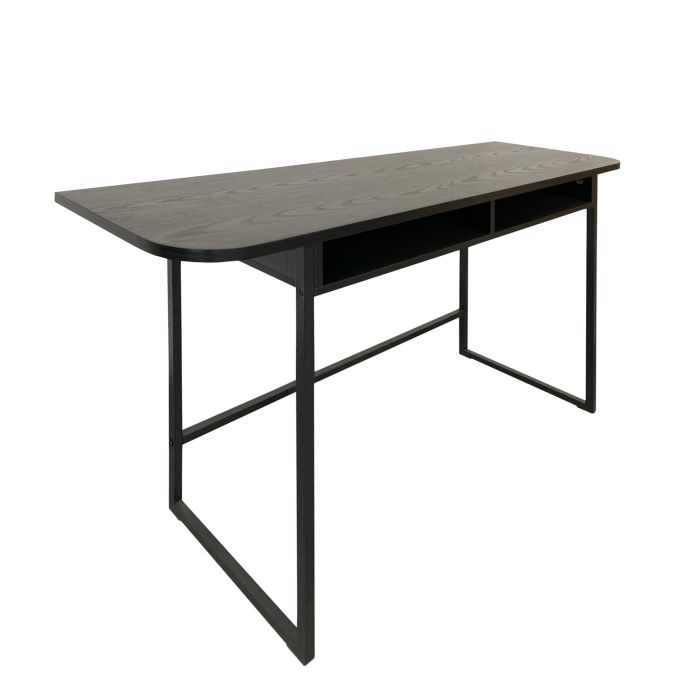 KENDRAL Console Table With Open Shelf and Oak Top in Black