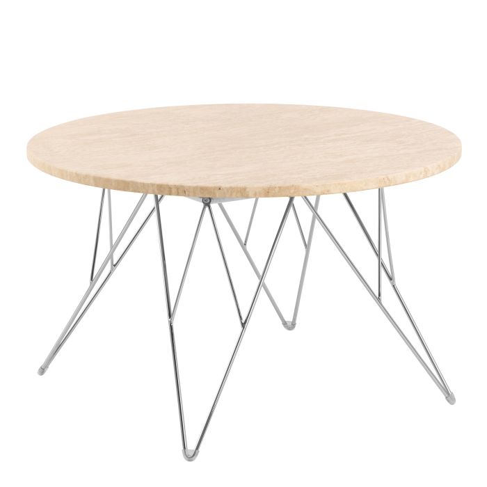 ORVANI Round Coffee Table in Matt Beige and Chrome Steel Base