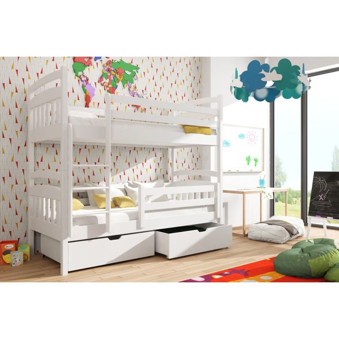 Gabby Wooden Kids Bunk Bed with Storage and Bonnell Foam Mattress - White