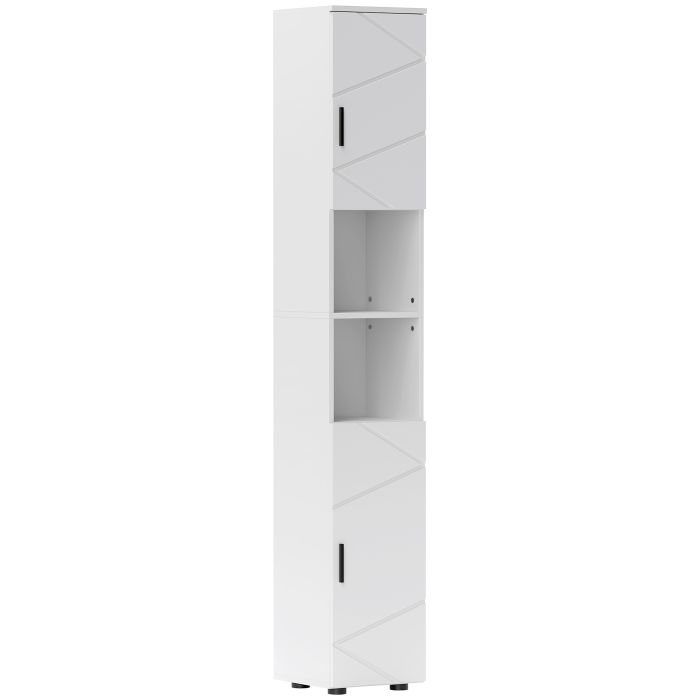 KANSAS Line Embossed Tall Bathroom Storage Cabinet White