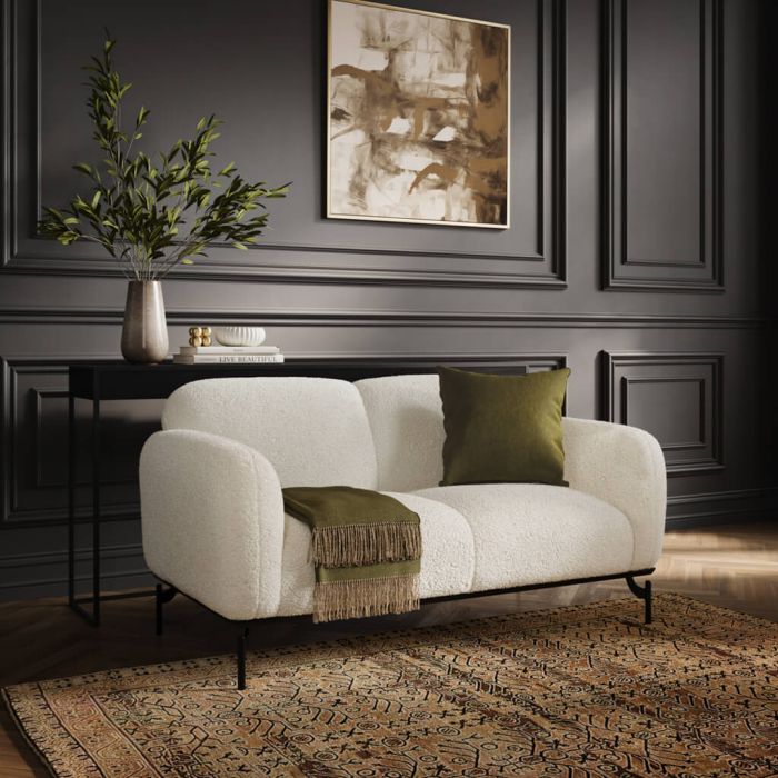 LARSEN Sherpa Fabric 2 Seater Sofa - White