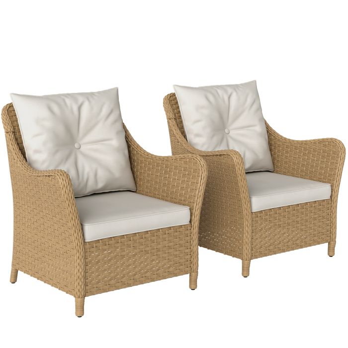SUNVISTA Rattan Garden Chairs Set of 2 Outdoor Rattan Chairs Beige