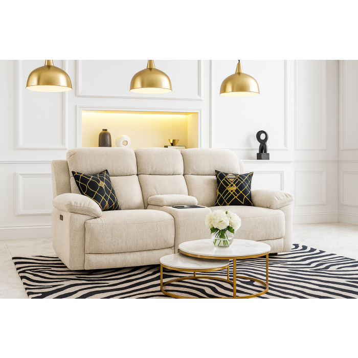 RAVELLE Fabric 2 Seater Electric Recliner Sofa - Beige