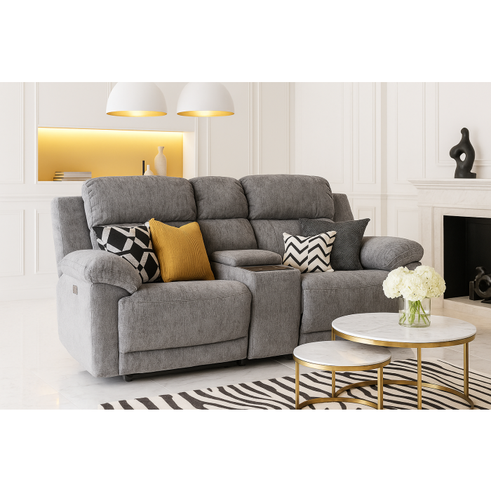 RAVELLE Fabric 2 Seater Electric Recliner Sofa - Grey