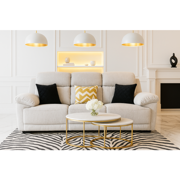RAVELLE Fabric 3 Seater Electric Recliner Sofa - Beige