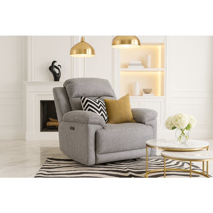 RAVELLE Fabric Single Electric Recliner Sofa - Grey