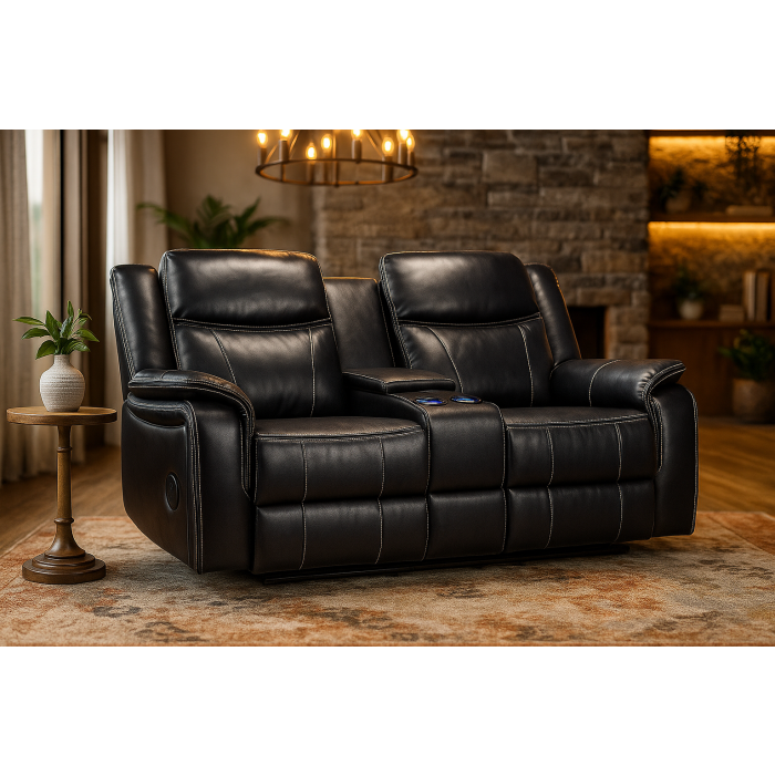 TECHLUXE Leather 2 Seater Recliner Sofa - Black