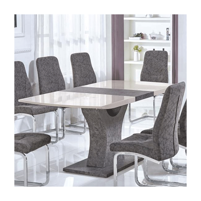 Barnstaple High Gloss Extended Dining Table - Cream and Stone