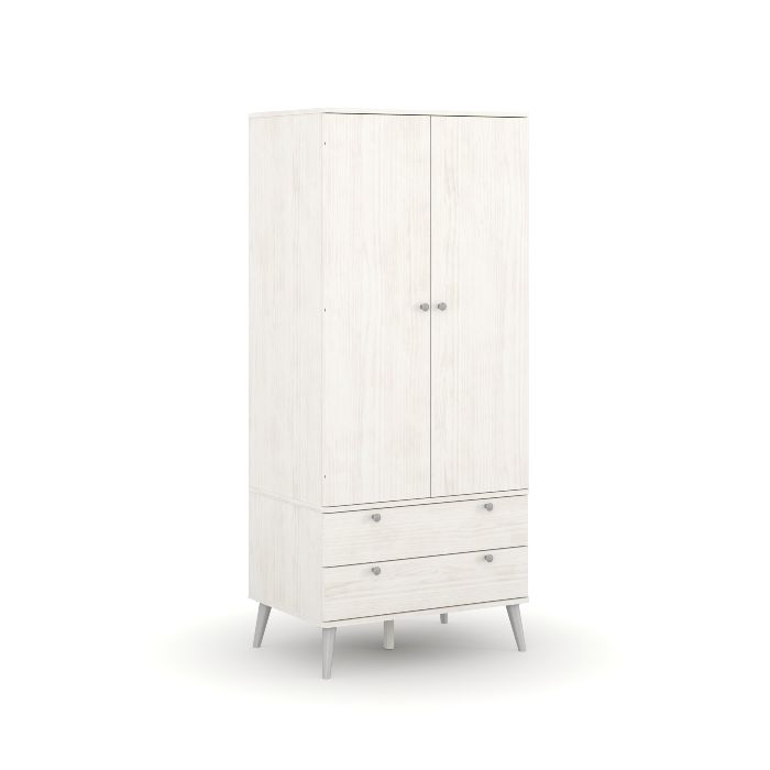 AGNITE 2 Door Wardrobe with 2 Drawers White - 76.5cm