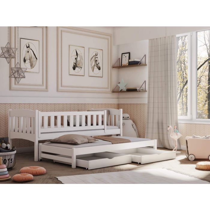 MALAIKA 2 Drawers Storage Wooden Double Bed with Trundle - White