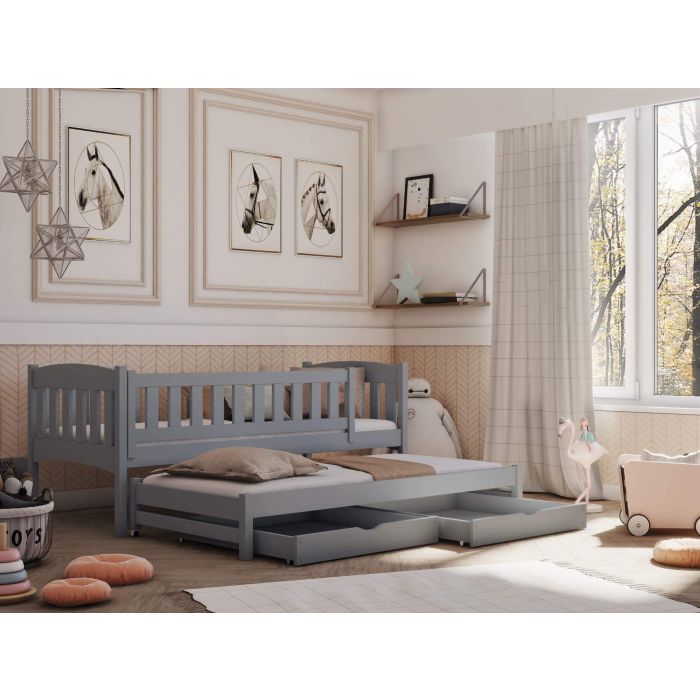 MALAIKA 2 Drawers Storage Wooden Double Bed with Trundle - Grey