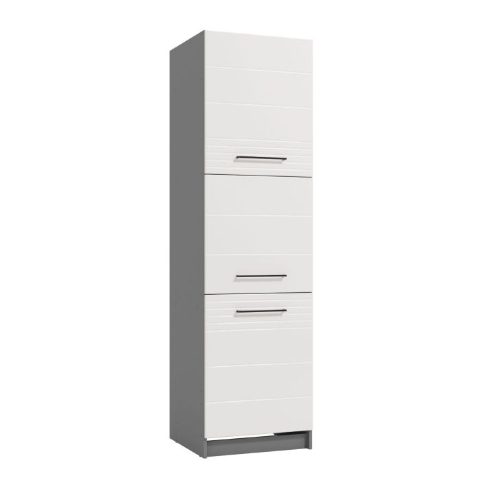 Pedrosky White High Gloss And Grey 60cm Tall Kitchen Larder Unit Pantry Cupboard - White