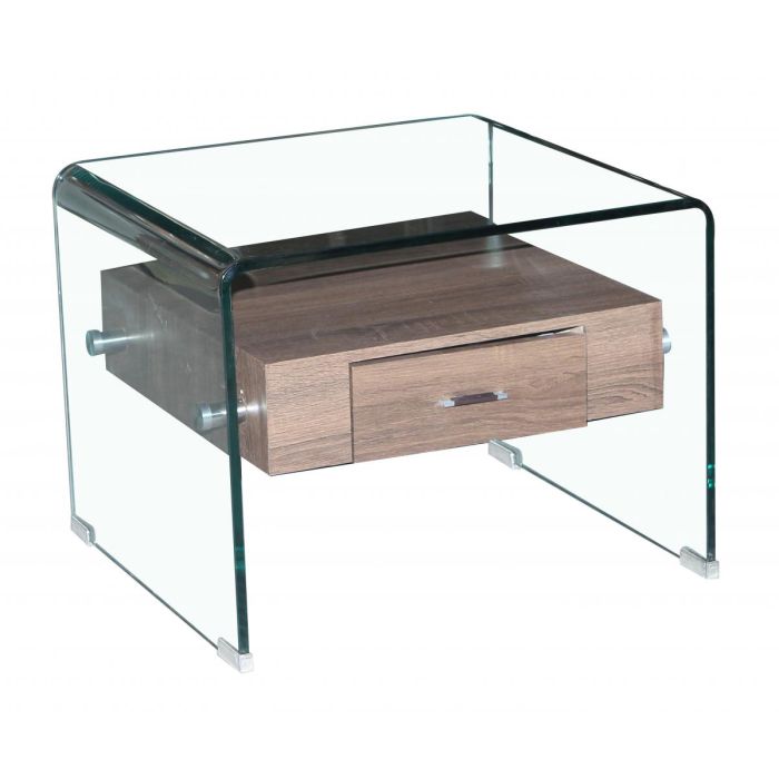 Rochford Clear Glass Lamp Table with Wooden Drawer - Square