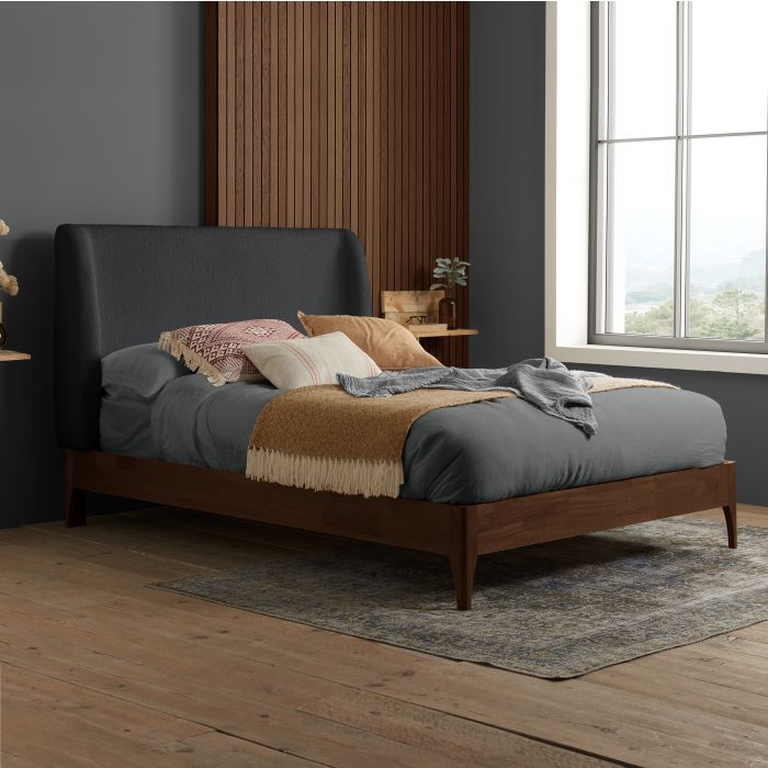 THALDEN Kingsize Wooden Bedframe - Dark Oak with Grey