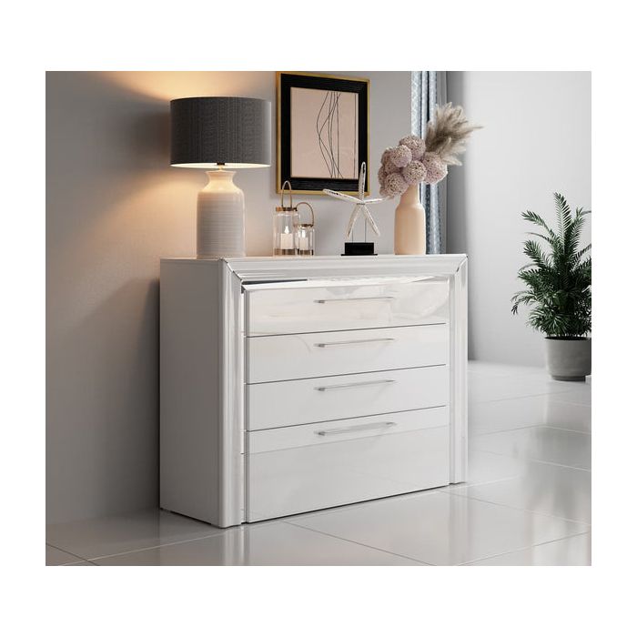 ANALDA White Chest of Drawers - Large-sized, 4 Drawers