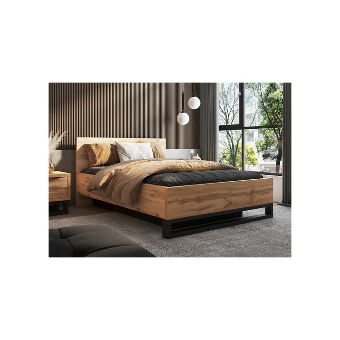 Double Bed - BOZENA Ottoman Bed Oak Wotan