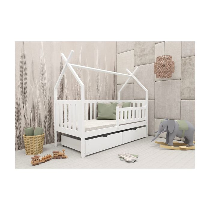 Single Bed - YUNA Wooden 3ft Bed with Storage and Foam Mattresses White Matt