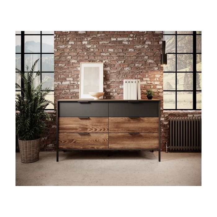 MONTAGUE Oak Finish Chest of Drawers - Large-sized, 6 Drawers