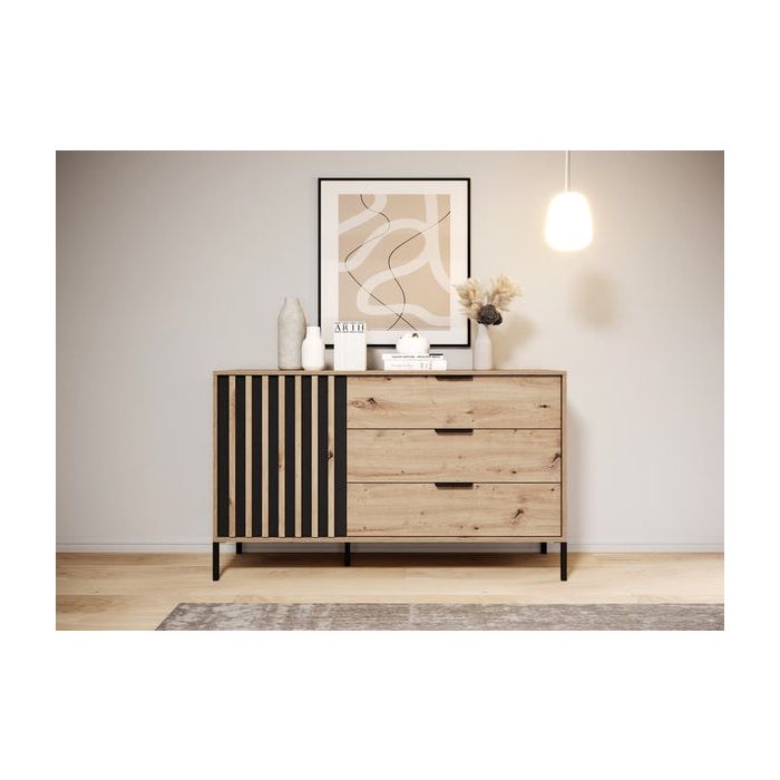 TADWORTH Oak Finish Chest of Drawers - Large-sized, 3 Drawers