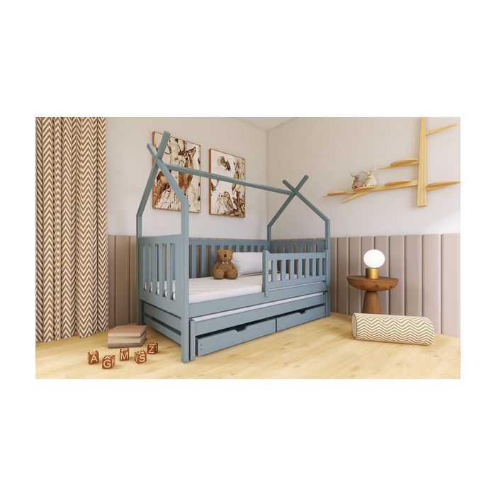 Single Bed - TEXAS Wooden 3ft Bed with Trundle and Foam Mattresses Grey