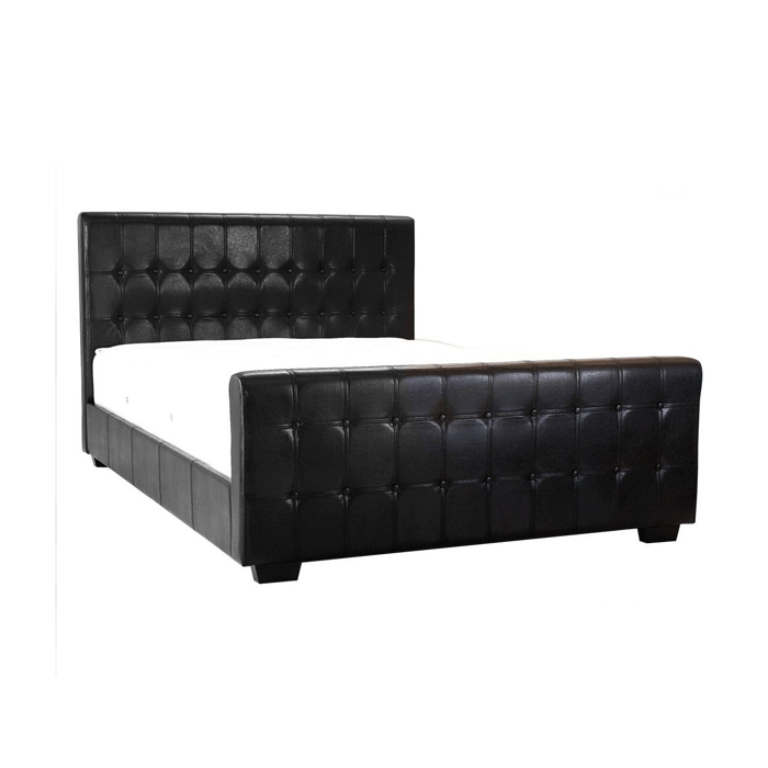 Beverley Buttoned Leather Effect Kingsize Bed - Black
