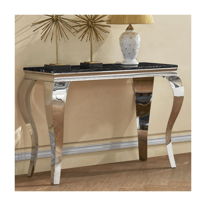 Kendal Marble Console Table with Stainless Steel Base - Natural Stone