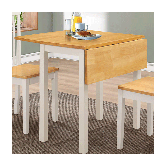 Brighton White Dropleaf Dining Table Only - Solid Rubberwood