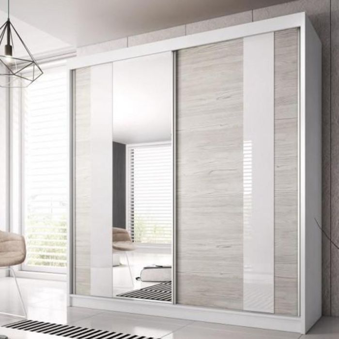 Malta-32 Sliding Mirror Door Wardrobe 183cm - White Matt