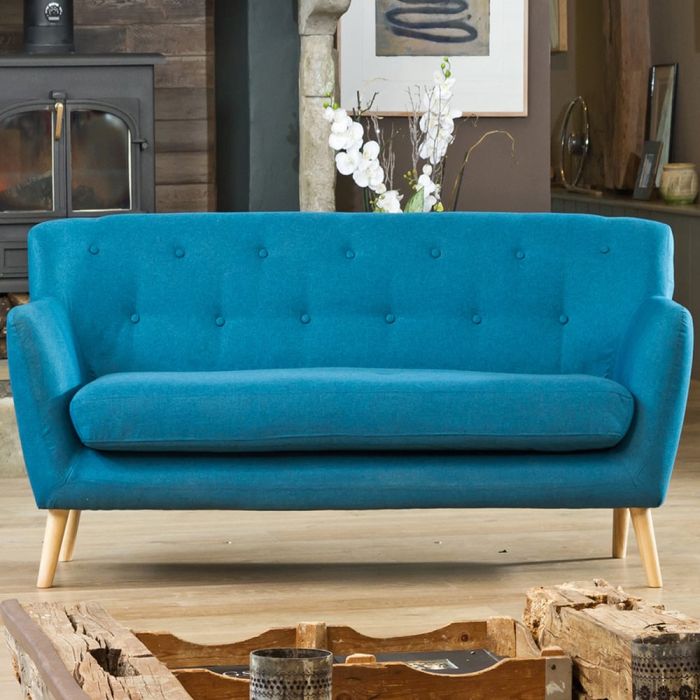 3 Seater Sofa - ELVERRA Fabric Sofa Light Legs - Teal