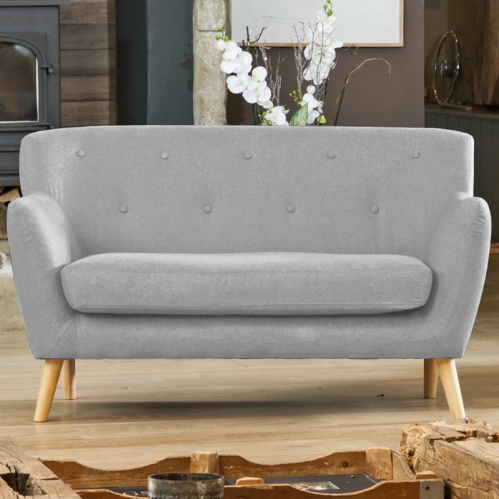 2 Seater Sofa - ELVERRA Fabric Sofa Light Legs - Light Grey