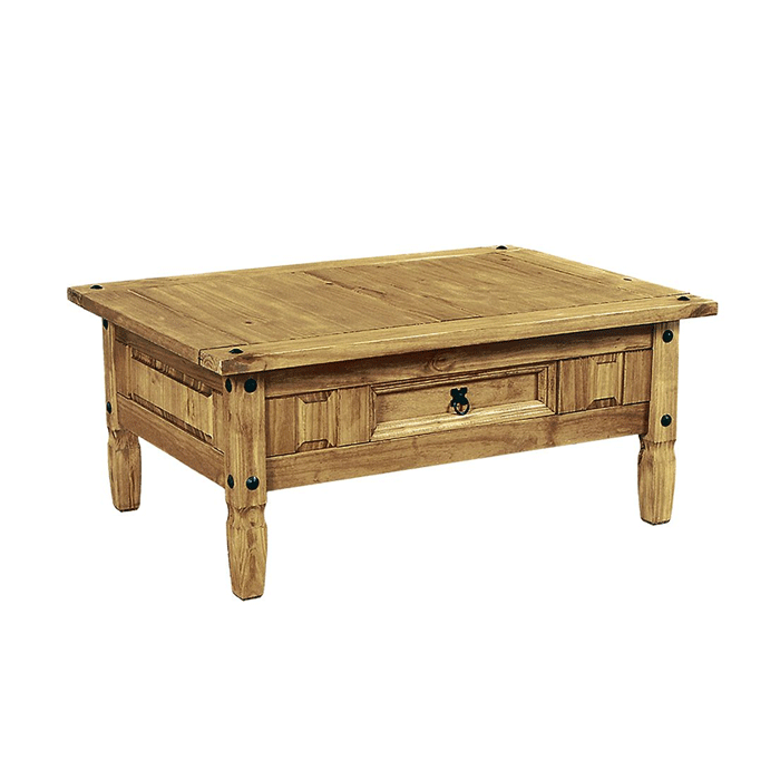 Waltham Distressed Solid Waxed Light Pine Coffee Table with Drawer - Natural