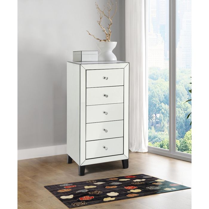 Silver Chest of Drawers - AVELEY Tallboy Medium Chest 5 Drawers Mirrored