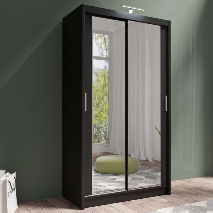 Avant 120cm Full Mirrored Sliding Wardrobe - Black