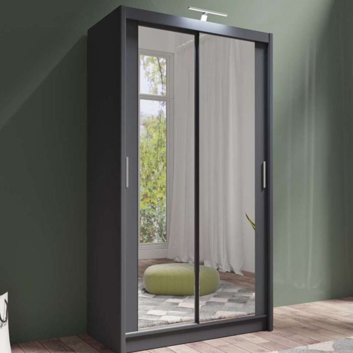 Avant 120cm Full Mirrored Sliding Wardrobe - Grey