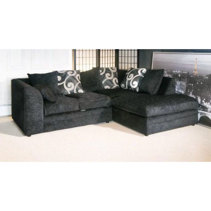 BRITTANY Chenille Fabric 4 Seater L Shaped - Right Hand Facing Corner Sofa - Black