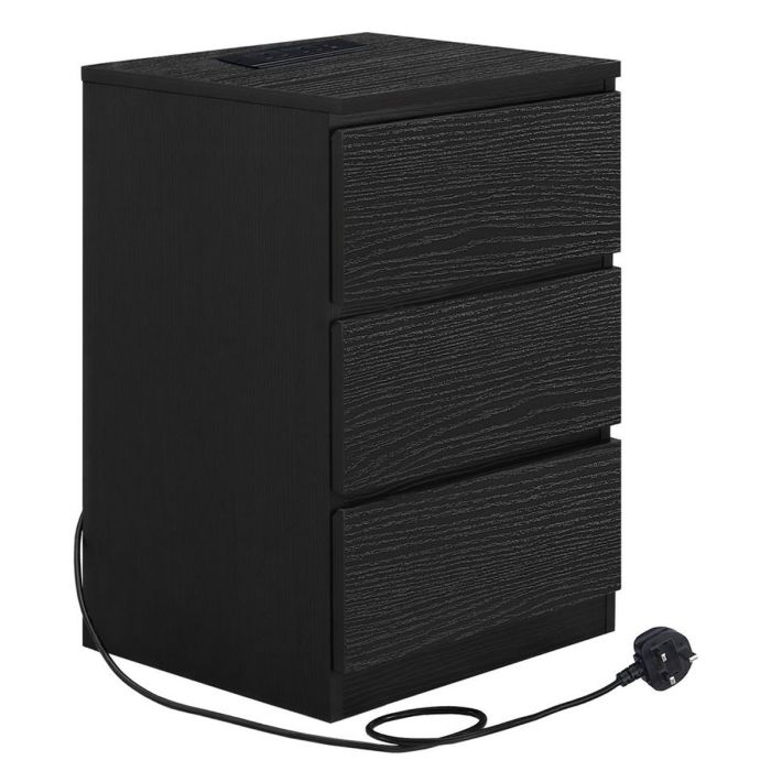 Nightstand - VERRA Charging Station 3 Drawer - Black
