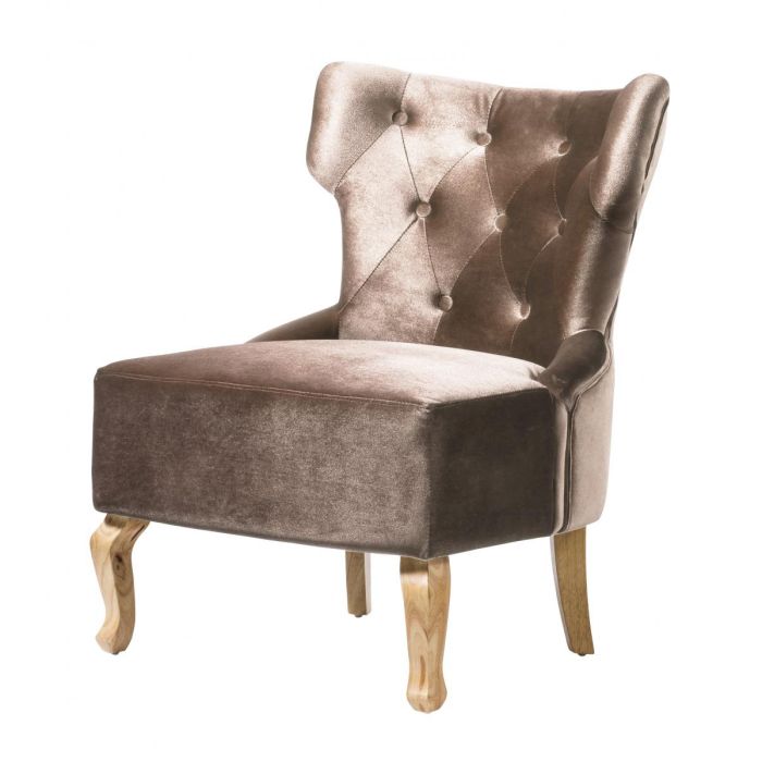 Valparaiso Velvet Armless Chairs Elegant Set of 2 with Curved Wooden Legs - Beige