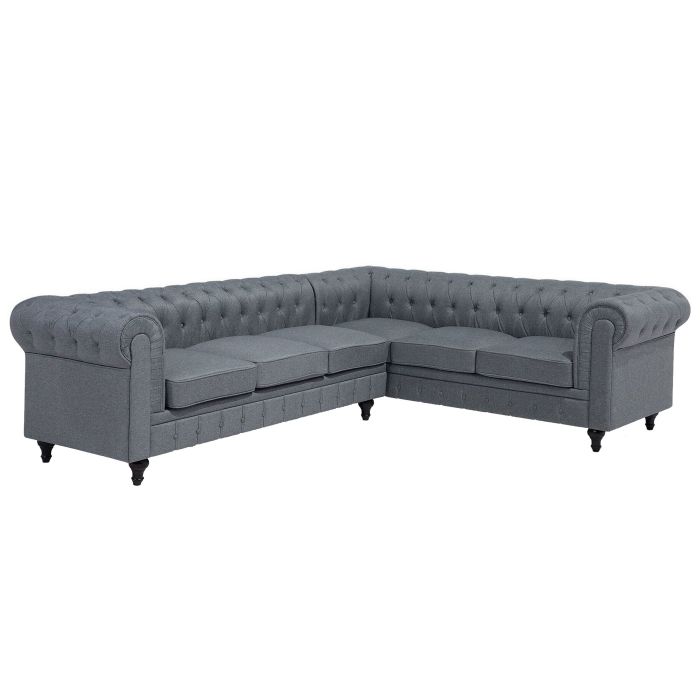 Left Hand Fabric Corner Sofa Grey CHESTERFIELD