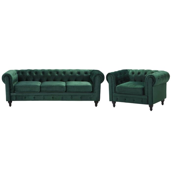 Velvet Living Room Set Green CHESTERFIELD