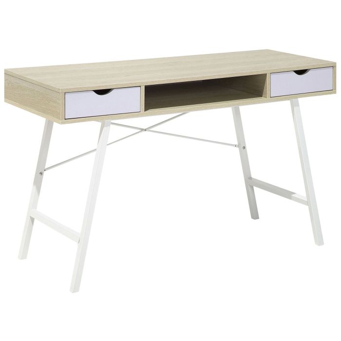 2 Drawer Home Office Desk with Shelf 120 x 48 cm Light Wood CLARITA