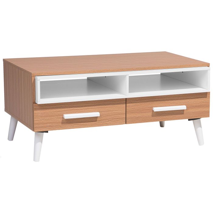 Coffee Table with Drawers Light Wood with White ALLOA