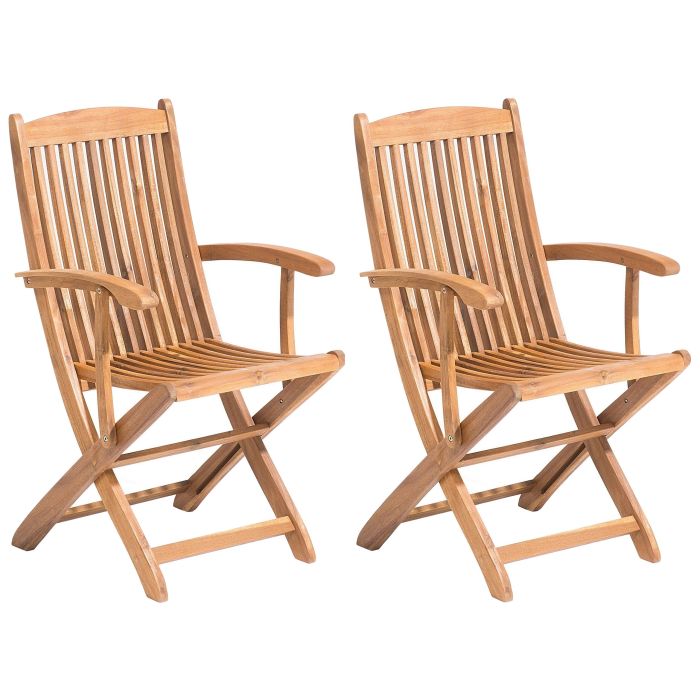 Set of 2 Garden Folding Chairs Light Wood MAUI