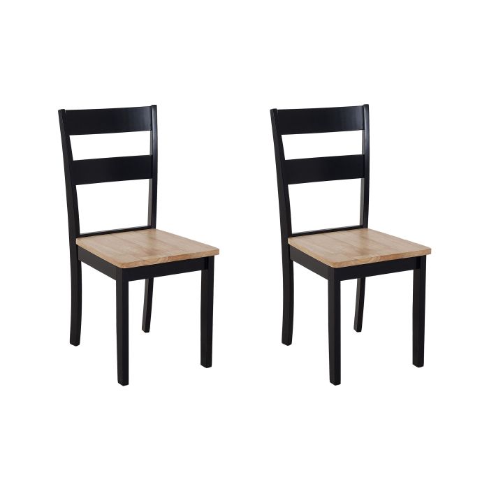 Set of 2 Dining Chairs Black and Light Wood GEORGIA