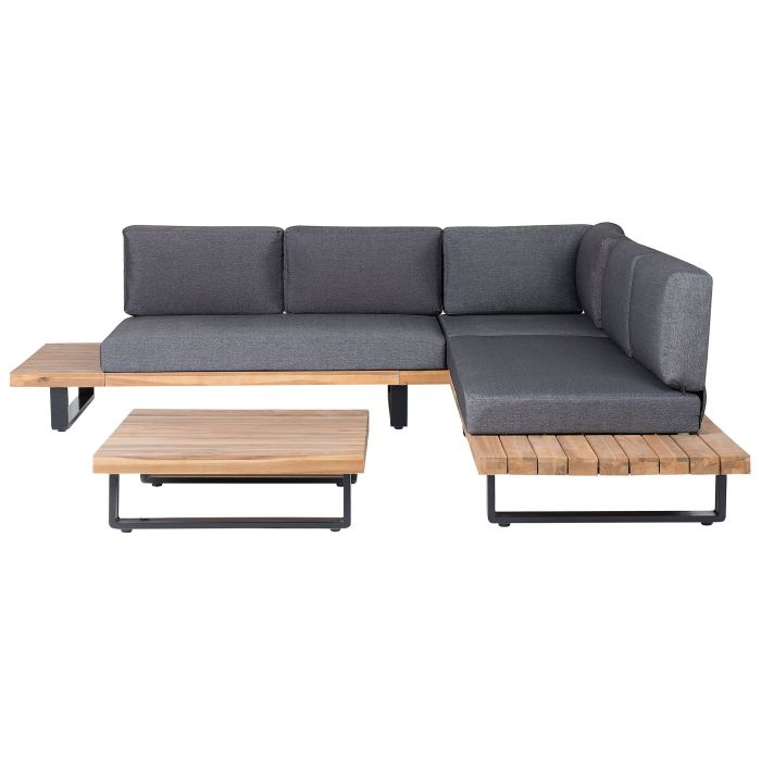 5 Seater Certified Acacia Wood Garden Corner Sofa Set Grey MYKONOS